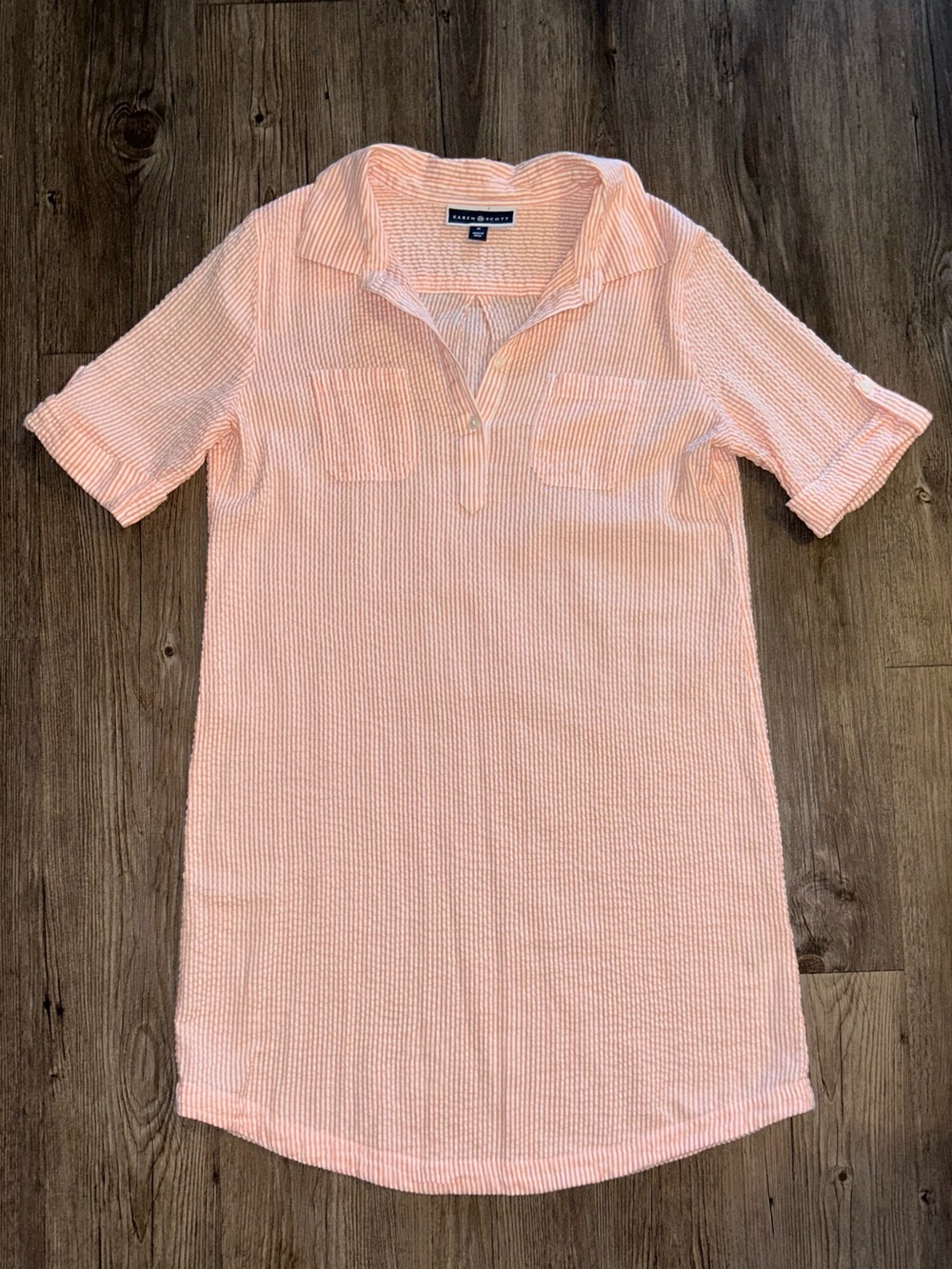 Karen Scott Lightweight Peach Striped Shirtdress